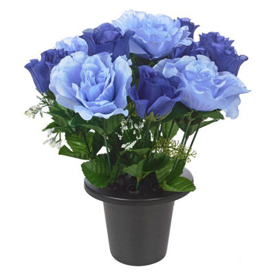 Urbn-Living Urbnliving 30Cm Height Rosebud Dark & Light Blue Mix Assorted Style Mini Flowerpots In Black Planter from B&Q