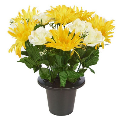 Urbn-Living Urbnliving 30Cm Height Gerbera & Rose Yellow & White Mix Assorted Style Mini Flowerpots In Black Planter from B&Q