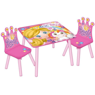 Urbn-Living Urbnliving 53Cm Height Kids Wooden Table & 2 Chairs Princess Themed Toddlers Junior Play Desk Set from B&Q