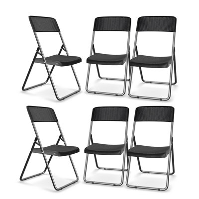 Urbn-Living Urbngarden 82Cm Height Black 6Pcs Rattan Effect Metal Folding Chairs Outdoor Indoor Dining Furniture from B&Q