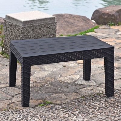 Urbn-Garden Urbngarden 72Cm Width Black Rattan Coffee Table Wood Look Top Outdoor Garden Balcony Patio from B&Q