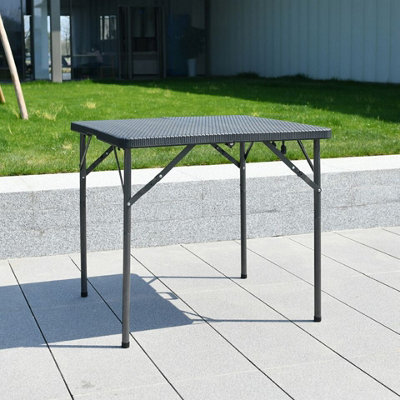 Urbn-Garden Urbngarden 80Cm Width Black Rattan Wood Look Square Folding Garden Table from B&Q