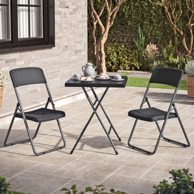 Urbn-Garden Urbngarden 82Cm Height 3 Pcs Black Rattan Design Folding Square Table & Chairs Set from B&Q