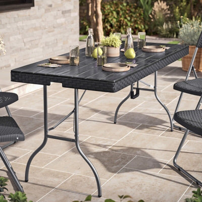 Urbn-Garden Urbngarden 151Cm Width Black Rattan Design Portable Outdoor Folding Carry Handle Table from B&Q