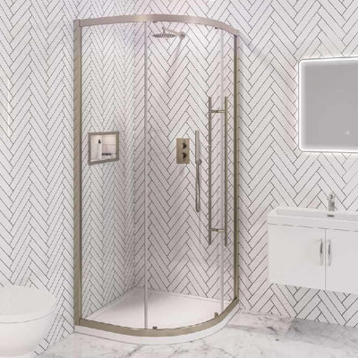 B&Q -  Vantage Easy Clean Quadrant Shower Enclosure Brushed Brass 800mm Aq495025