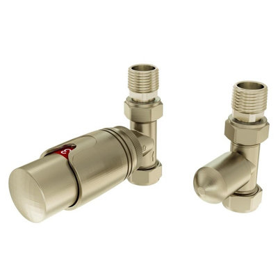 B&Q -  15mm Straight Trv & Lockshield Radiator Valve Brushed Brass Aq413035