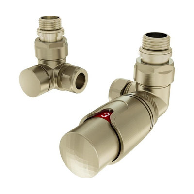 B&Q -  15mm Corner Trv & Lockshield Radiator Valve Brushed Brass Aq413037