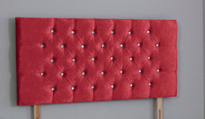 B&Q -  6Ft Superking 20Inch    Red  Crush Velvet Chesterfield Headboard