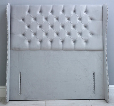 Comfy Deluxe 5Ft 54Inch  Mustard Plush Floorstanding Chesterfield Curved Wing Beading Headboard from B&Q