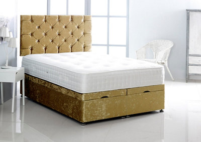 Comfy Deluxe 3Ft Single Gold Crush Velvet Foot Lift Ottoman Bed With Headboard & Mattress from B&Q
