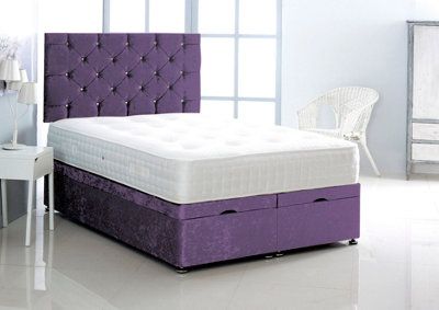 Comfy Deluxe 3Ft Single Purple Crush Velvet Foot Lift Ottoman Bed With Headboard & Mattress from B&Q