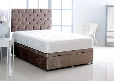 Comfy Deluxe 3Ft Single Truffle Crush Velvet Foot Lift Ottoman Bed With Headboard & Mattress from B&Q