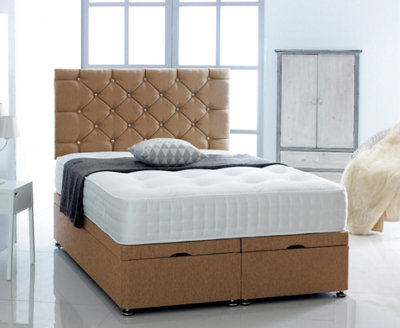 B&Q -  4Ft6 Double Mink Chenille Foot Lift Ottoman Bed With Headboard & Mattress