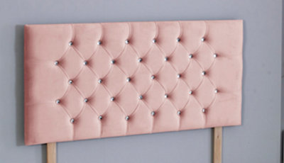 Comfy Deluxe 4Ft6 Double 26Inch Pink Plush Chesterfield Headboard from B&Q