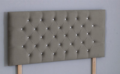 Comfy Deluxe 3Ft  Single 20Inch  Grey Plush Chesterfield Headboard from B&Q
