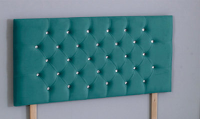 Comfy Deluxe 5Ft King 26Inch  Green Plush Chesterfield Headboard from B&Q