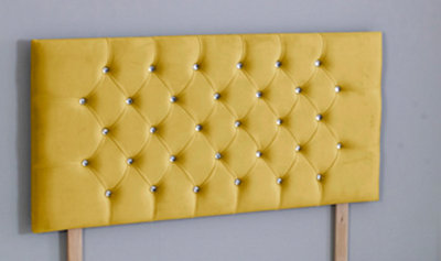 Comfy Deluxe 3Ft  Single 26Inch  Mustard Plush Chesterfield Headboard from B&Q