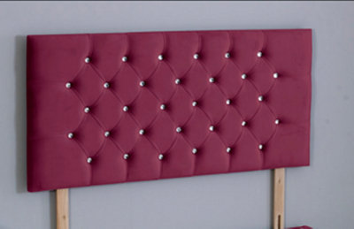 Comfy Deluxe 4Ft Small Double 26Inch  Maroon  Plush Chesterfield Headboard from B&Q