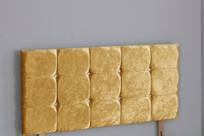 B&Q -  6Ft Superking 26Inch  Gold Crush Velvet Cube Headboard