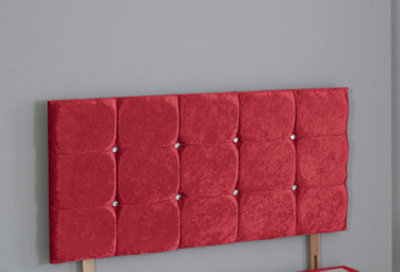 B&Q -  6Ft Superking 26Inch  Red  Crush Velvet Cube Headboard