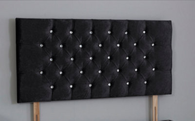 B&Q -  6Ft Superking 26Inch    Black  Crush Velvet Chesterfield Headboard