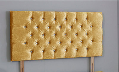 B&Q -  6Ft Superking 20Inch   Gold Crush Velvet Chesterfield Headboard