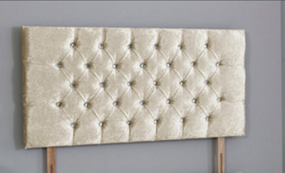 B&Q -  6Ft Superking 26Inch  Cream Crush Velvet Chesterfield Headboard