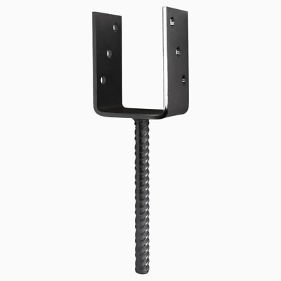 SS8 U Shape Post Support Size: 71mm (2.8") Black ( Pack Of: 1 ) Base Bracket Heavy Duty Concrete-In FenceDecking Anchor from B&Q
