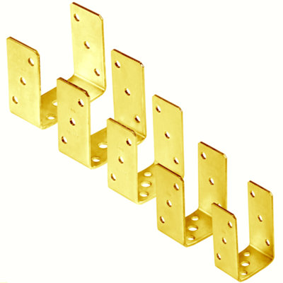 SS8 Bolt Down U Shape 91mm3.6" Gold ( Pack Of: 6 ) Galvanised Post Support Heavy Duty 4mm Fence Foot Base Bracket from B&Q