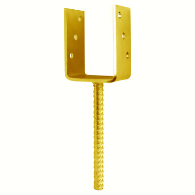 SS8 U Shape Post Support Size: 91mm (3.6") Gold ( Pack Of: 2 ) Base Bracket Heavy Duty Concrete-In FenceDecking Anchor from B&Q