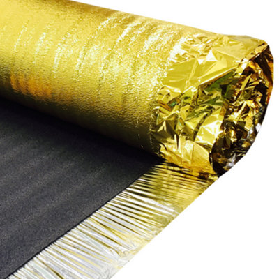 Floor Pro Floorpro 5mm Laminate & Wood Underlay Gold Foil 15M2 Roll (1M X 15M) Airborne / Impact Noise Reduction Moisture Proof Membrane from B&Q