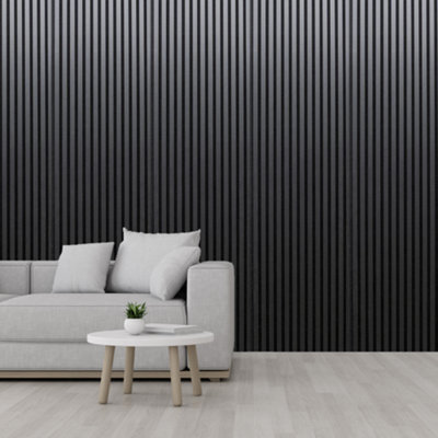 FloorMatch Midnight Black Acoustic Decorative Slat Mdf Wall Panel 2400mm L X 600mm W from B&Q