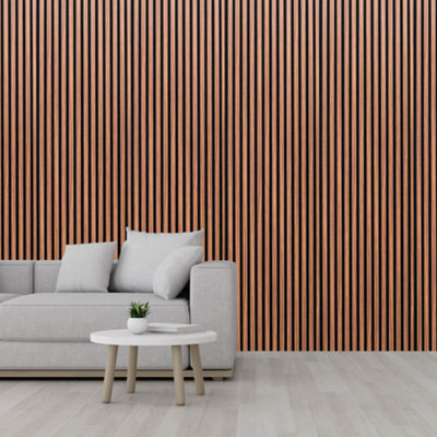 FloorMatch Brown Hickory Oak Acoustic Decorative Slat Mdf Wall Panel 2400mm L X 600mm W from B&Q