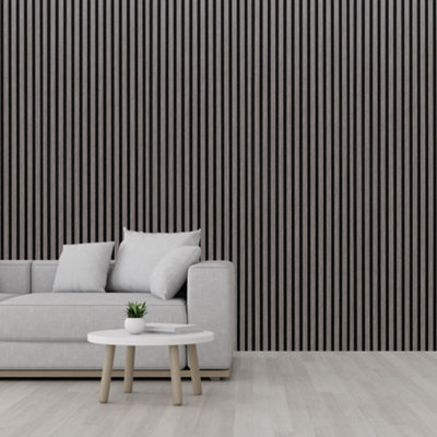 FloorMatch Boston Grey Oak Acoustic Decorative Slat Mdf Wall Panel 2400mm L X 600mm W from B&Q