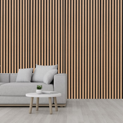 FloorMatch Natural San Diego Oak Acoustic Decorative Slat Mdf Wall Panel Wood Effect 2400mm L X 600mm W from B&Q