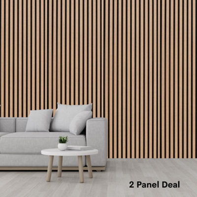 FloorMatch Natural San Diego Oak Acoustic Decorative Slat Mdf Wall Panel Wood Effect 2400mm Length X 600mm Width2 Panel Deal from B&Q