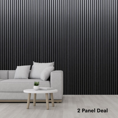 FloorMatch Midnight Sky Black Acoustic Decorative Slat Mdf Wall Panels 2400mm Length X 600mm Width2 Panel Deal from B&Q