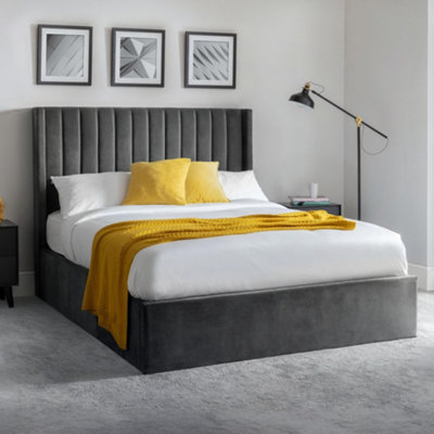B&Q -  Langham 150Cm King Grey Velvet Lift-Up Ottoman Storage Bed