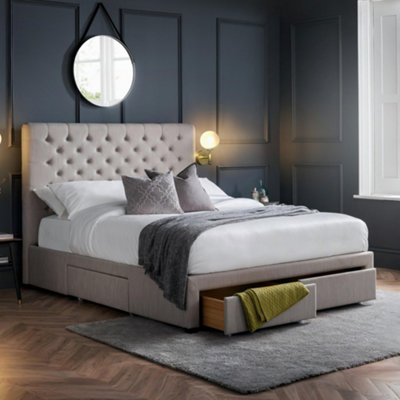B&Q -  Wilton 180Cm Superking Grey Linen Style Fabric Storage Bed With 4 Drawers