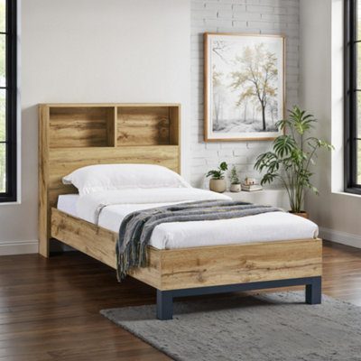 B&Q -  Bali 90Cm Single Oak Effect Bookcase Shelf Headboard Bed