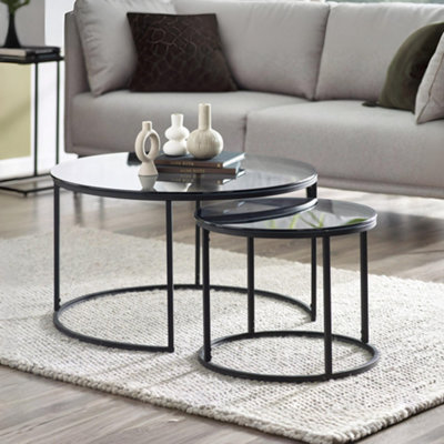 B&Q -  Chicago Round Nesting Coffee Tables Smoked Glass