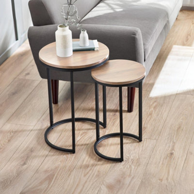 Julian Bowen Tribeca Round Nest of Tables - Oak - Black - Image 9