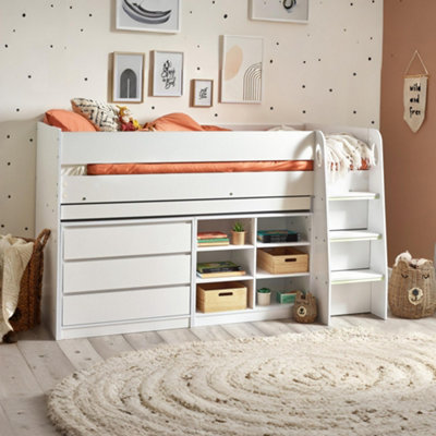 B&Q -  Vespa 90Cm Single White Midsleeper Cabin Bed With Desk