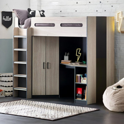 B&Q -  Hercules 90Cm Single Light Wood Effect Highsleeper Loft Bed With Desk