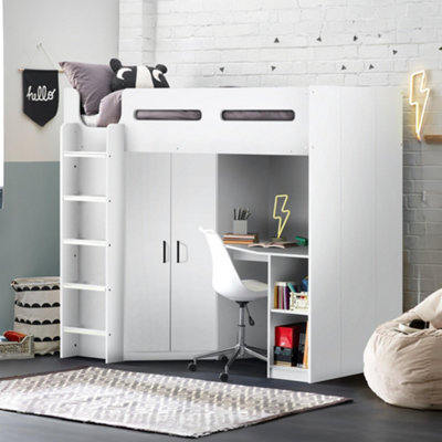 Julian Bowen Hercules 90Cm Single White Highsleeper Loft Bed With Desk from B&Q