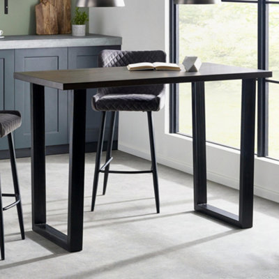 Julian Bowen Brooklyn Solid Oak/Oak Veneer Bar Table - Dark Oak - Image 9