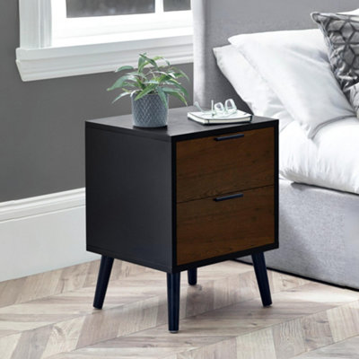 Julian Bowen Alba 2 Drawer BedsideWalnut/black from B&Q