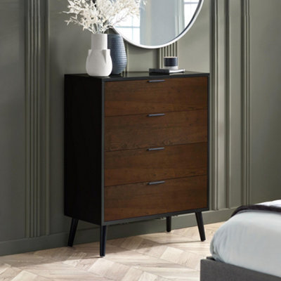 Julian Bowen Alba 4 Drawer Wide ChestWalnut/black from B&Q