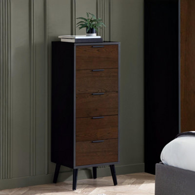 Julian Bowen Alba 5 Drawer Narrow ChestWalnut/black from B&Q