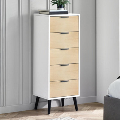 Julian Bowen Alba 5 Drawer Narrow ChestWhite/oak from B&Q